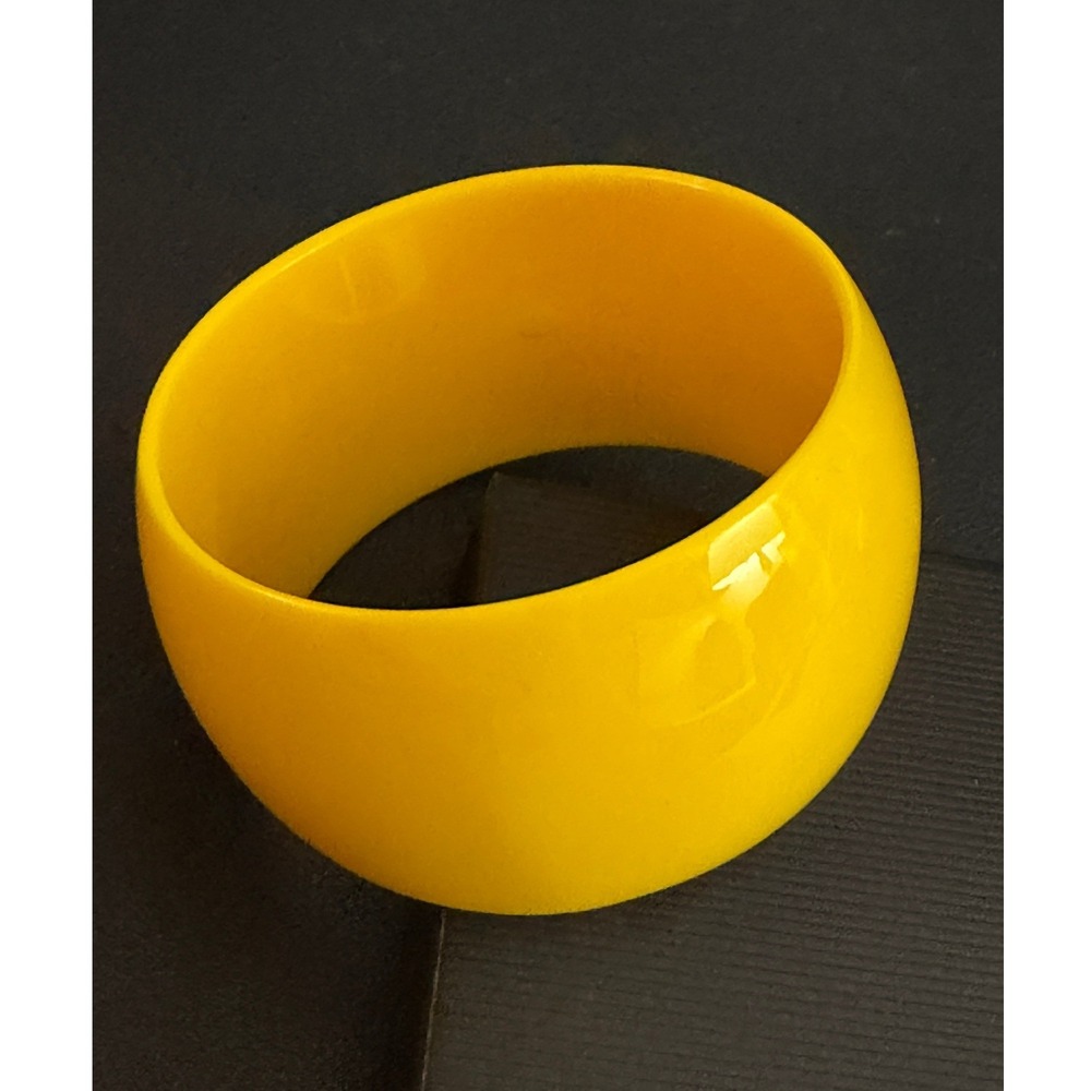 Vintage Bangle Bracelet Yellow Chunky Wide Acrylic